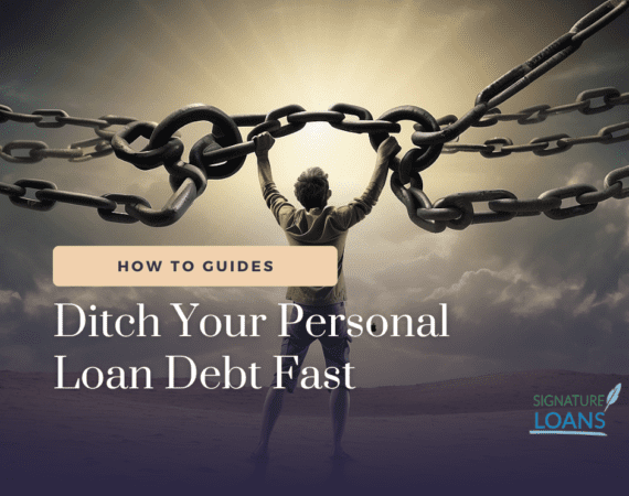 A person breaking the chains of personal loan debt.