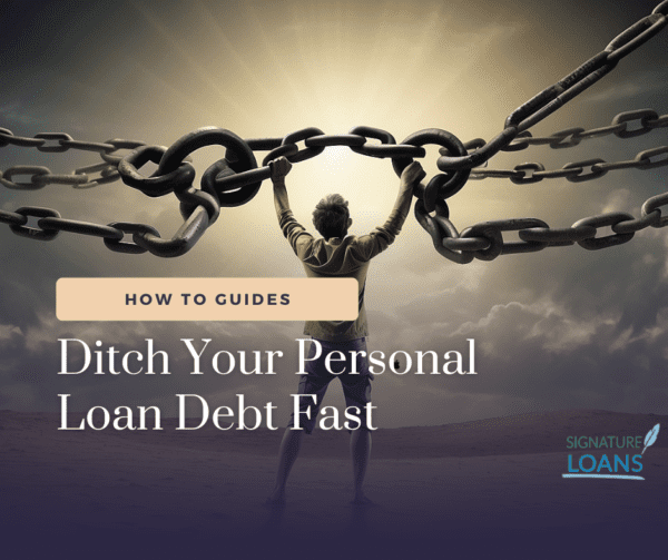 A person breaking the chains of personal loan debt.