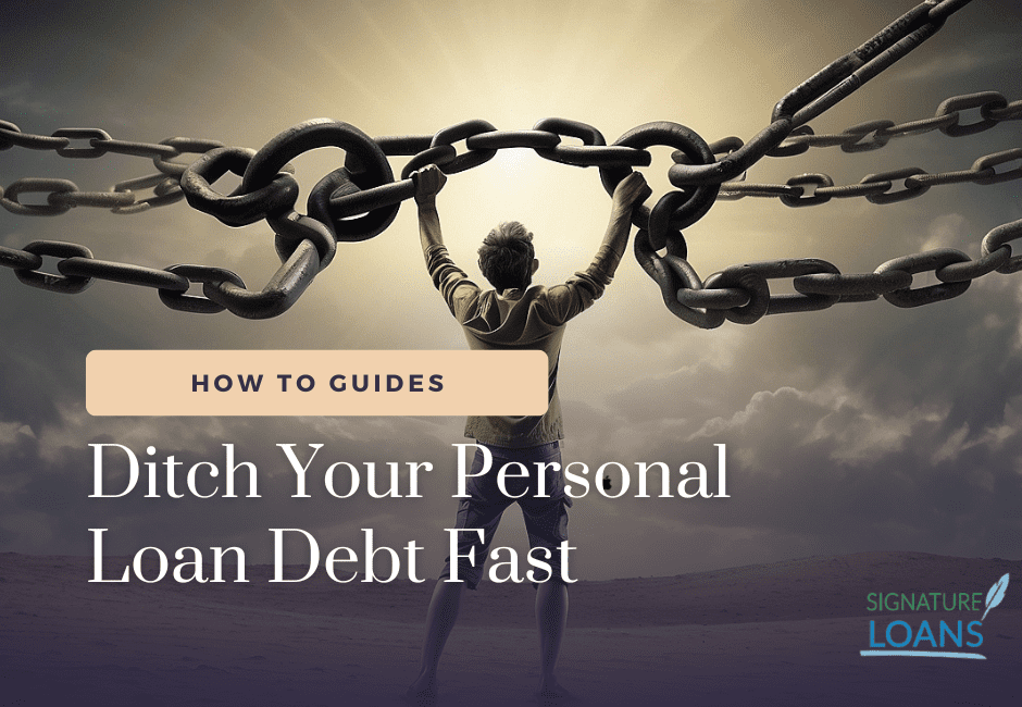 A person breaking the chains of personal loan debt.