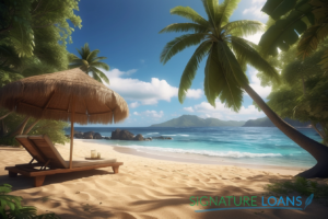 A tranquil Hawaiian beach scene representing financial peace of mind. Payday loans in Hawaii.