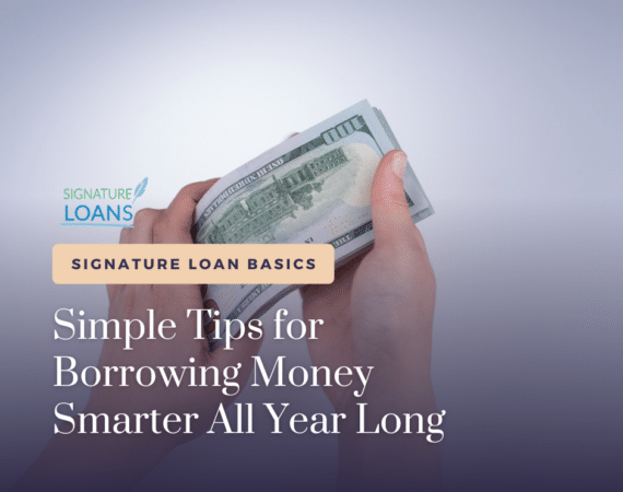 Hands holding cash with loan tips about borrowing money